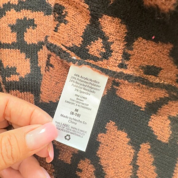 TIME AND TRU SZ Medium (8-10) Brown Leopard Print Open Front Cardigan Sweater - Picture 3 of 14